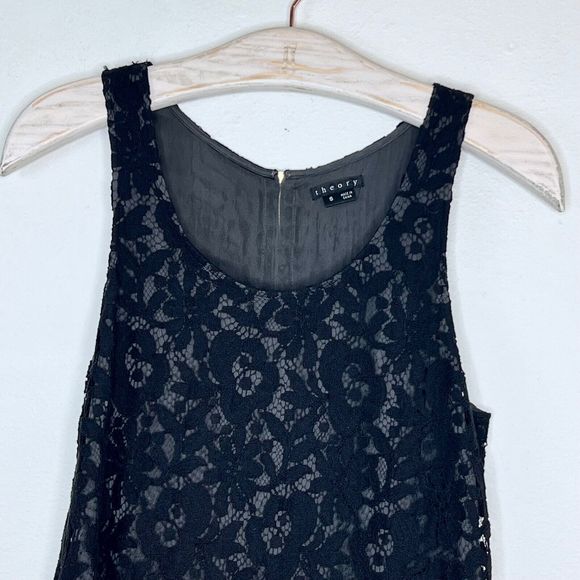 Theory Winoa Black Lace Floret Sleeveless Tunic Size Small Tank Top Zipper Back - Picture 2 of 5